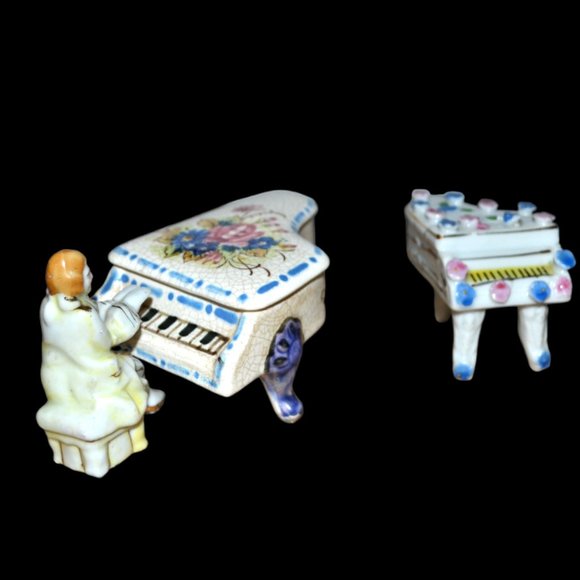 Vintage 3 Piece Piano Set 2 Pianos Piano Player Floral Design Japan - Picture 7 of 14